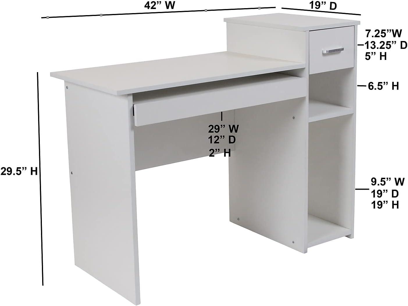 Flash Furniture Highland Park White Computer Desk with Shelves and Drawer