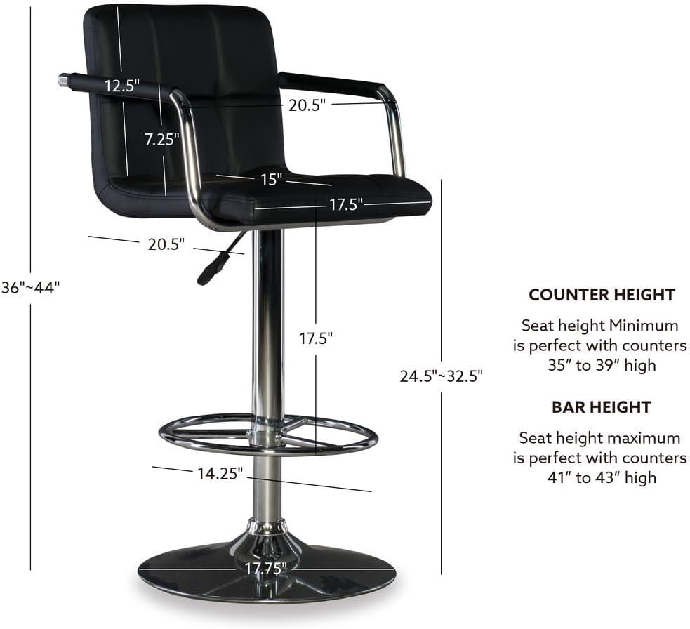 Black Faux Leather Adjustable Swivel Bar Stool with Chrome Base