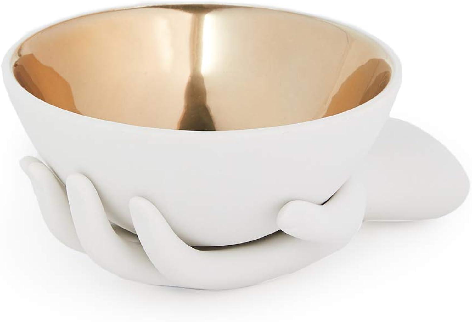 Handcrafted White Porcelain Bowl with Gold Interior