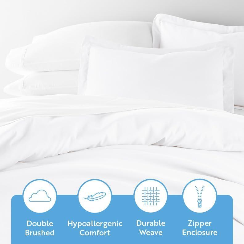 White Microfiber Twin 3-Piece Duvet Cover Set