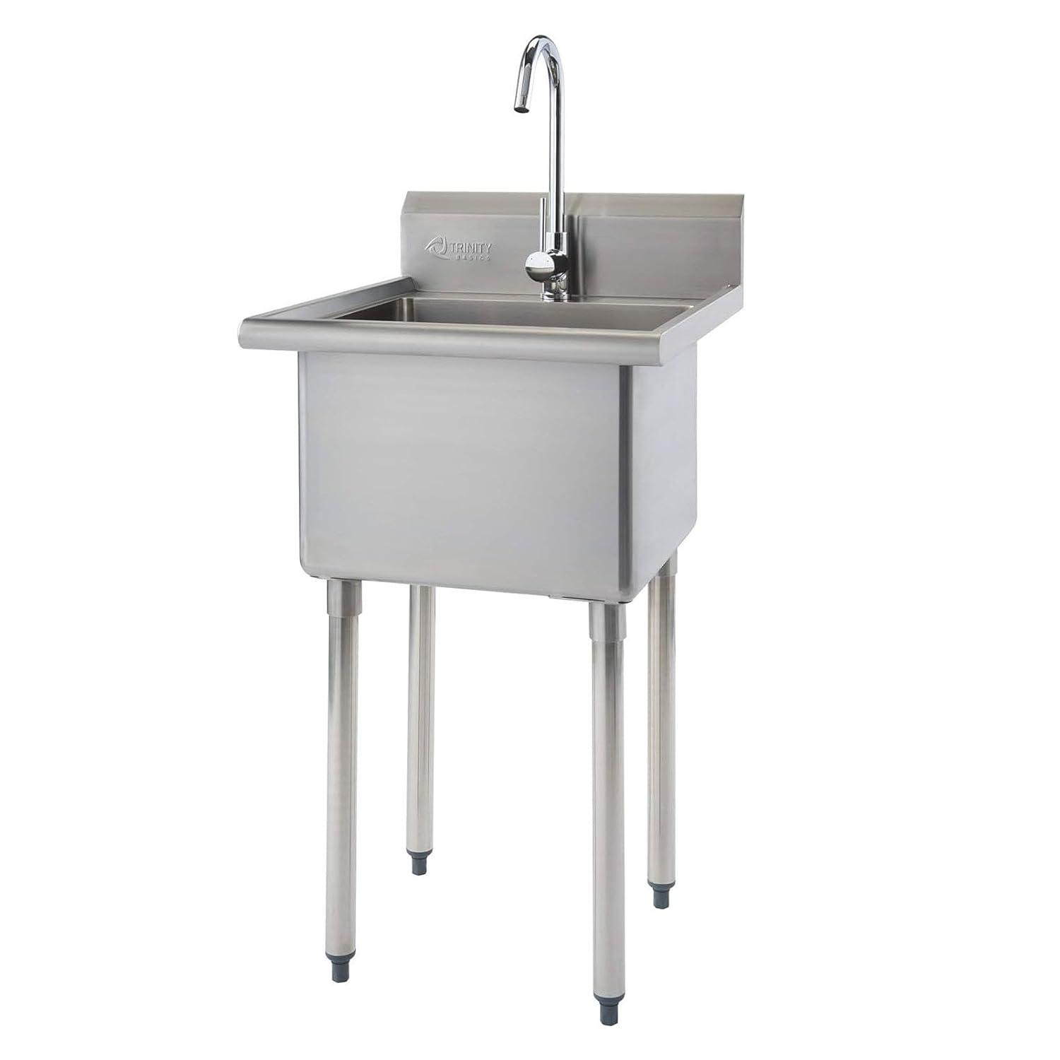 TRINITY Basics Stainless Steel Utility Sink w/ Faucet | NSF Certified