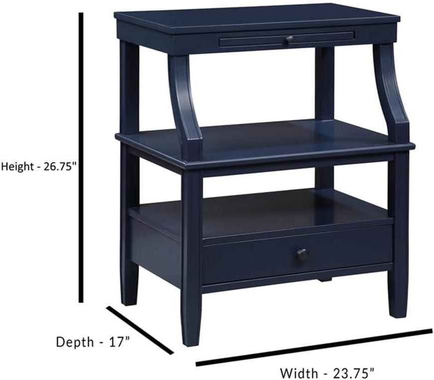 Comfort Pointe Newton Nightstand Midnight Blue: Classic Hardware, Storage Shelf, Pull Out Tray