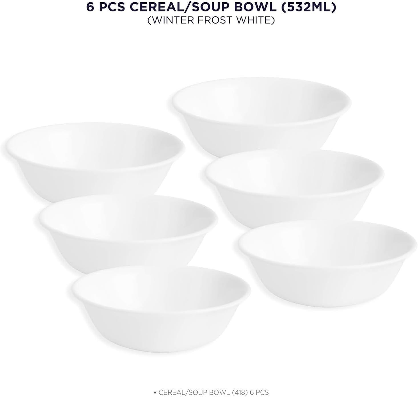 Chip Resistant Winter Frost White 6-Piece Soup/Cereal Bowl Set   Microwave Safe