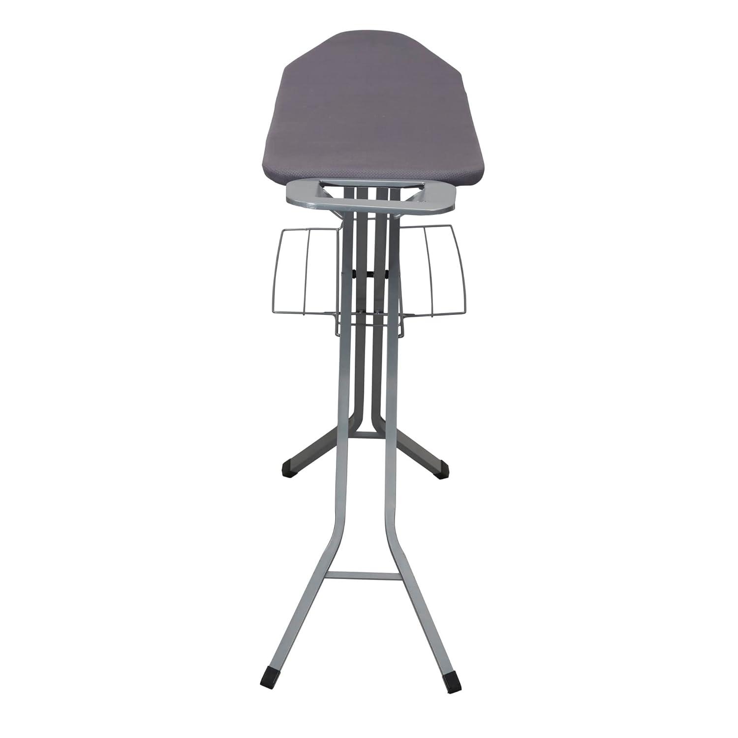 Household Essentials Ironing Center Mesh Steel Top Silver: Full Size Adjustable Ironing Board with Non-Slip Iron Rest