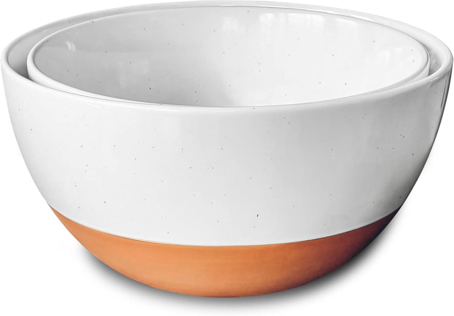 Modern White and Terracotta Ceramic Nesting Bowls Set