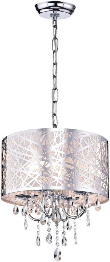 17" Chrome Abstract Drum Chandelier with Crystal Accents