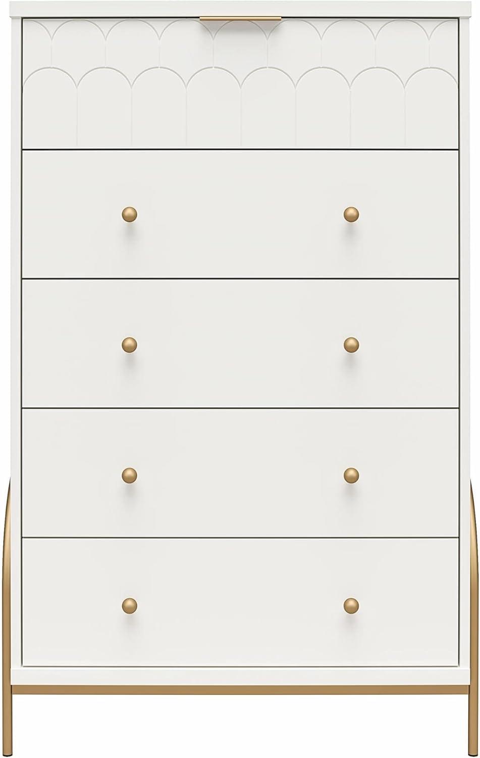 Anastasia Creamy White 5-Drawer Dresser with Brassy Gold Accents