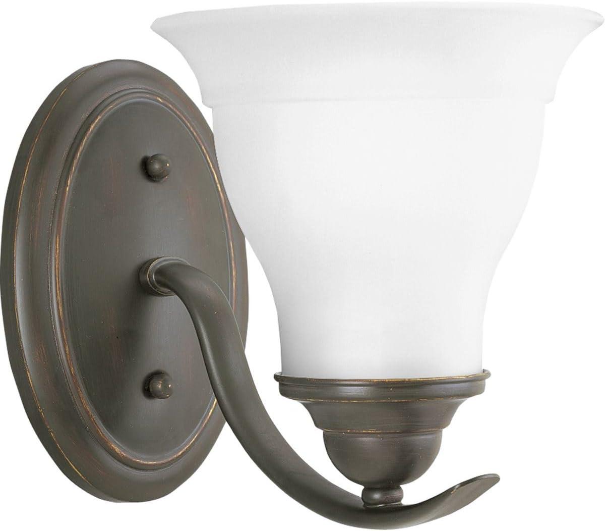 Progress Lighting Trinity 1-Light Bath Fixture, Ceramic, Antique Bronze, Etched Glass Shade