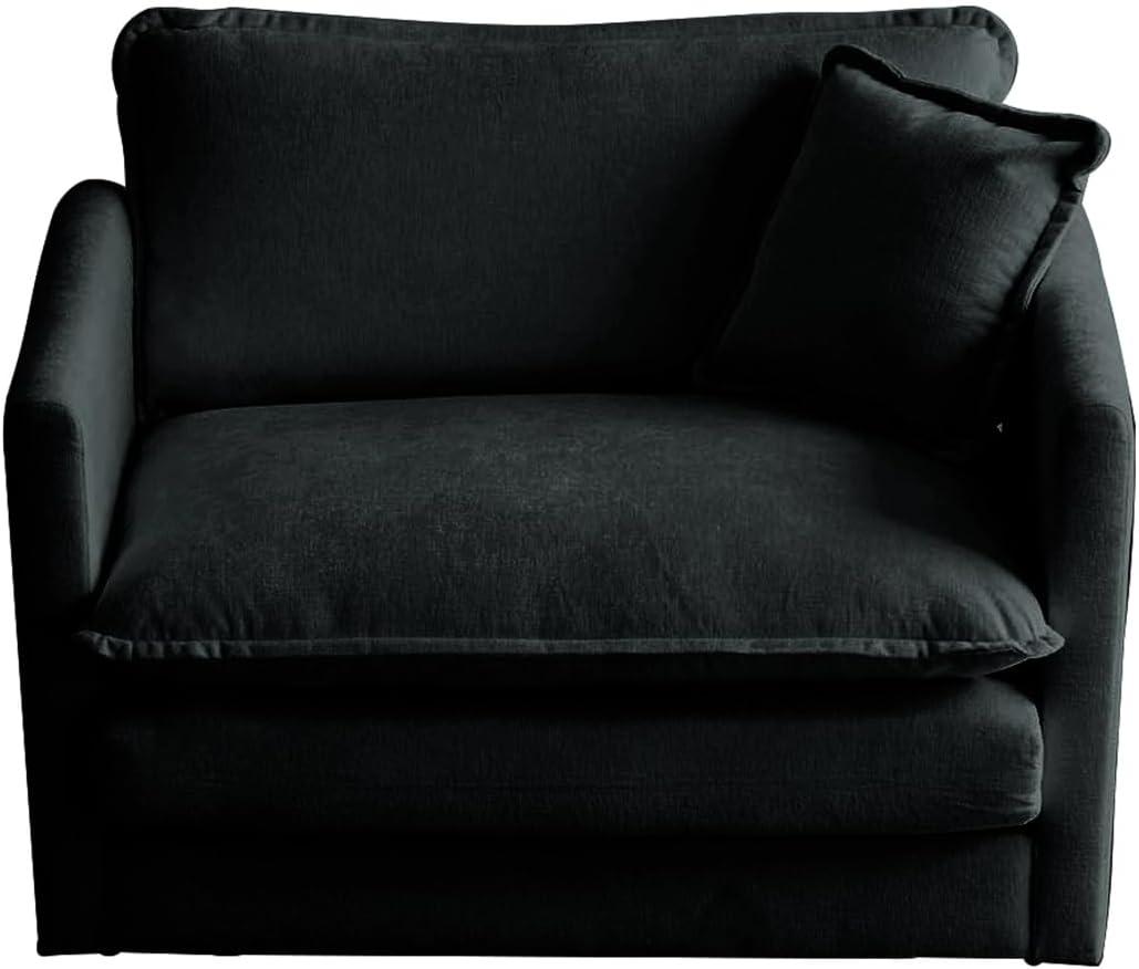 Black Chenille Oversized Modern Upholstered Armchair with Pillow