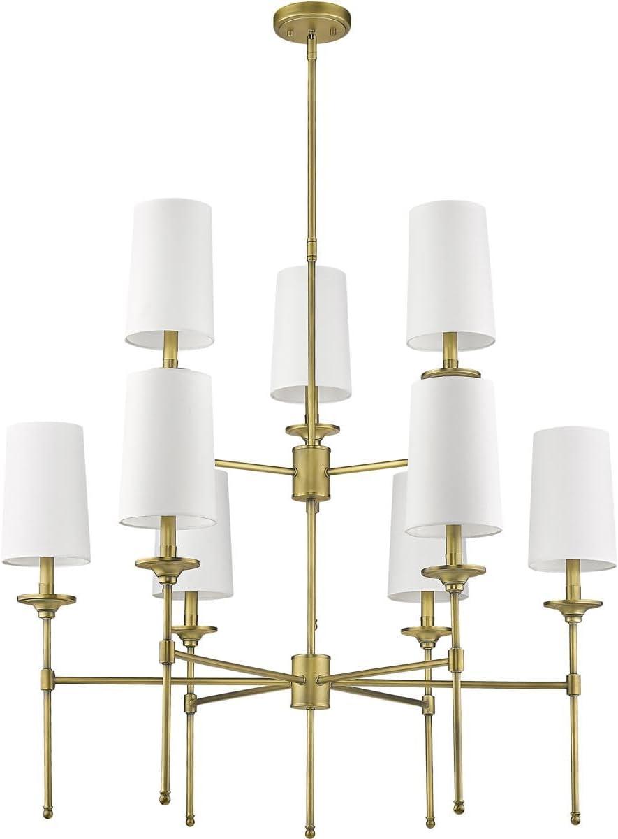 Emily Rubbed Brass 9-Light Chandelier with Off-White Shades