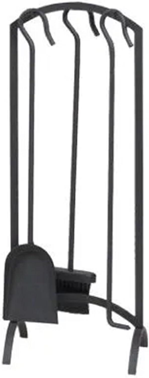 Panacea 4-Piece Arch Top Firewood Tool Set with Fireplace Brush, Shovel, Poker, and Stand for Indoor and Outdoor Fireplaces, Black