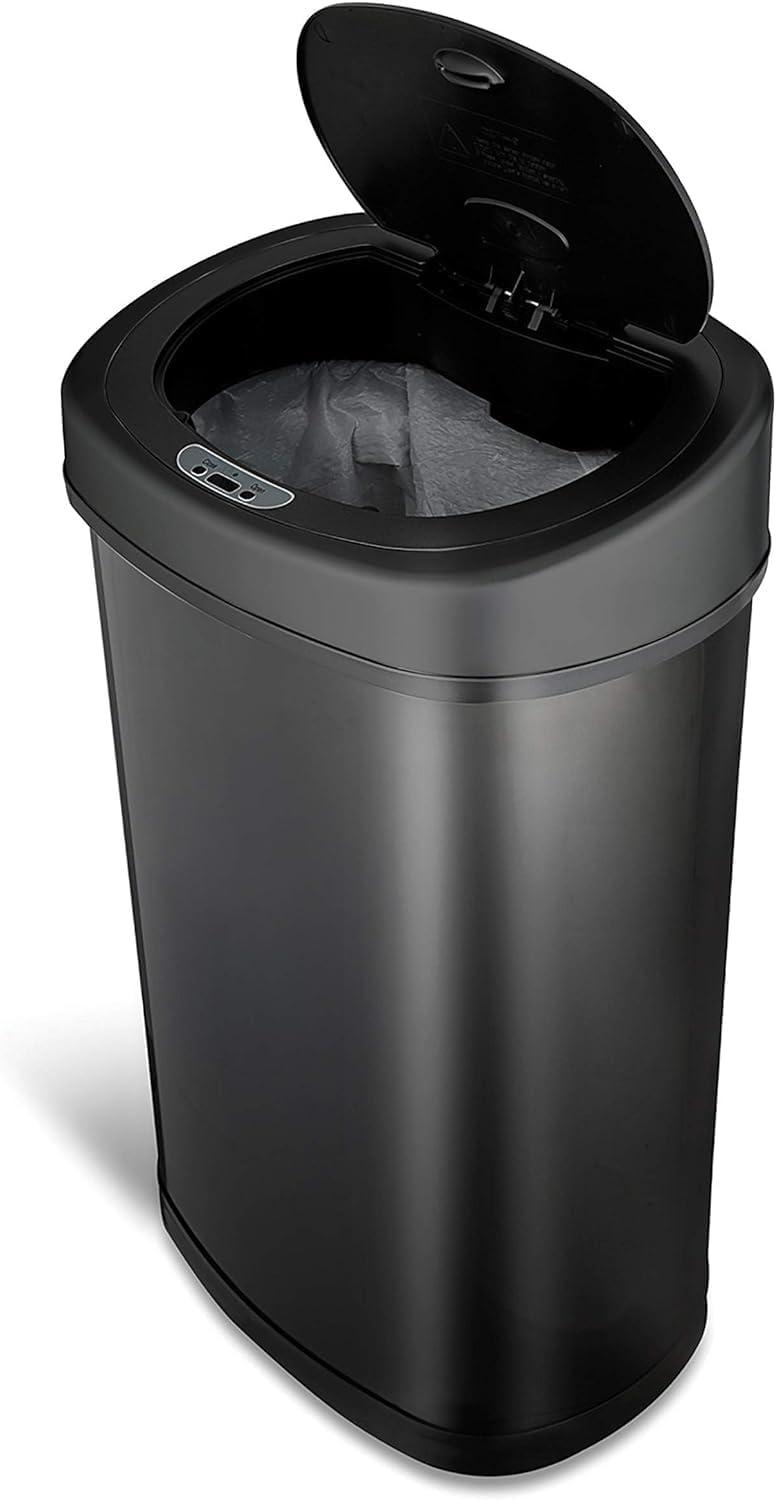 Nine Stars 13.2 Gallon Trash Can, Motion Sensor Kitchen Trash Can, Black Stainless Steel