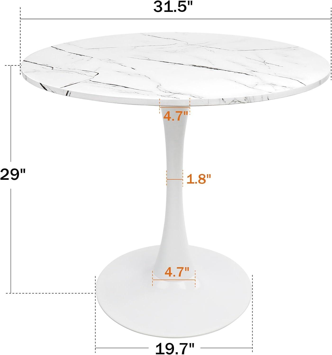 31.5'' Round Coffee Table, Modern Dining Table for 4-6 People, Tulip Table with White Marble Table Top and Metal Pedestal Base, Leisure End Table for Dining Room Living Room Cafe and Kitchen, White