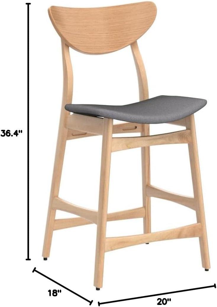 Set of 2 24" Gavin Natural Frame Counter Height Barstools Dark Gray - Christopher Knight Home: Upholstered, Rubberwood Legs