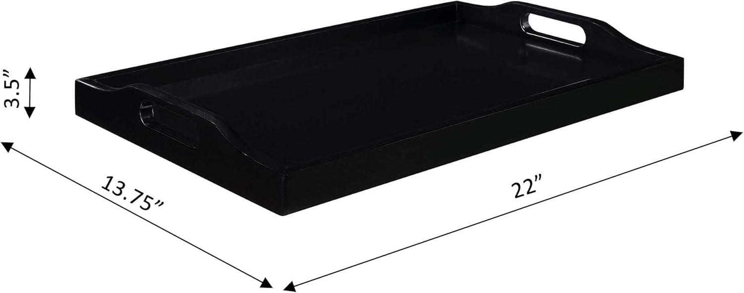 Black Rubberwood Modern Serving Tray with Handles