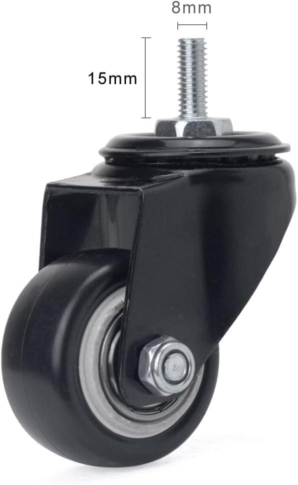 1.5 Inch Black Polyurethane Swivel Caster Wheels with Brake, Set of 4