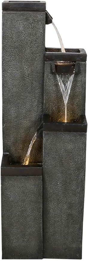 Modern Gray Resin 39.3" Floor-Standing Water Fountain with LED Lights