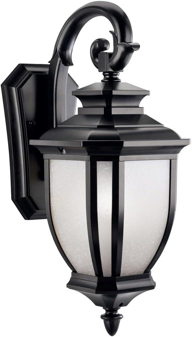 Salisbury 19.5" 1 Light Outdoor Wall Light with White Linen Glass in Black