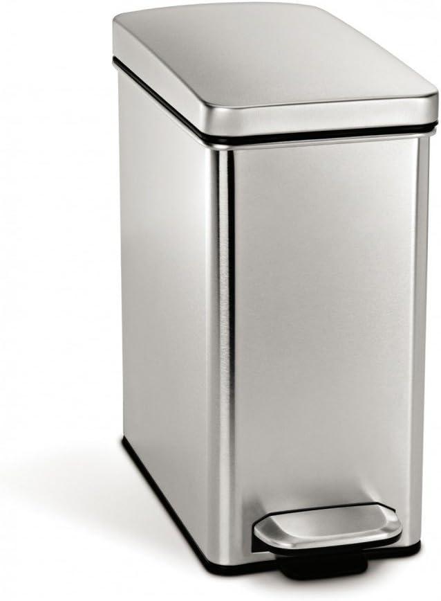 simplehuman 10 Liter / 2.6 Gallon Stainless Steel Bathroom Slim Profile Trash Can