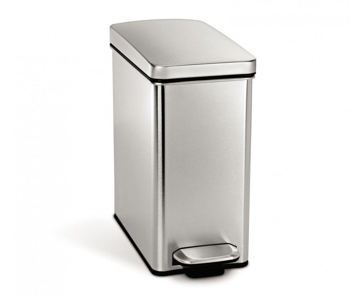 simplehuman 10 Liter / 2.6 Gallon Stainless Steel Bathroom Slim Profile Trash Can