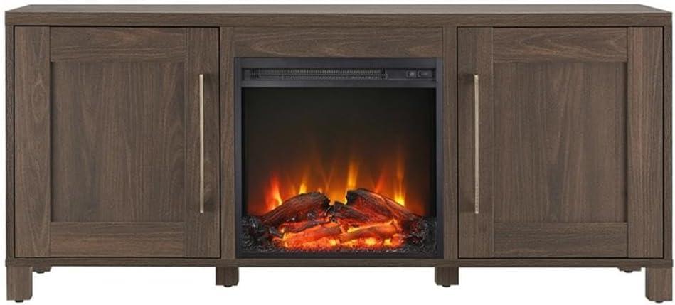 Evelyn&Zoe Chabot Rectangular TV Stand with Log Fireplace for TV's up to 65", Alder Brown