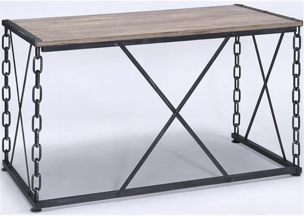 Acme Furniture 48" Jodie Console Table Rustic Oak and Antique Black Finish: Melamine Veneer, Metal Frame, Spot Clean