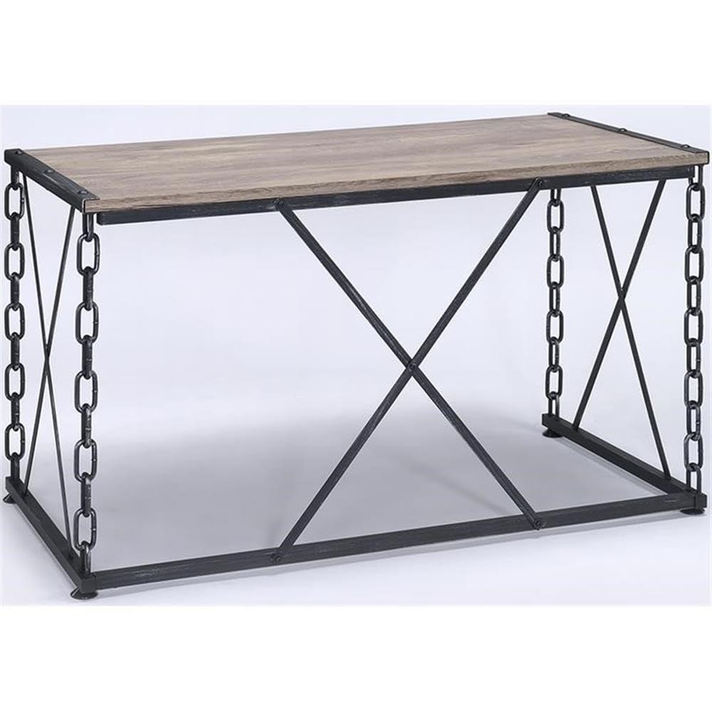 Acme Furniture 48" Jodie Console Table Rustic Oak and Antique Black Finish: Melamine Veneer, Metal Frame, Spot Clean