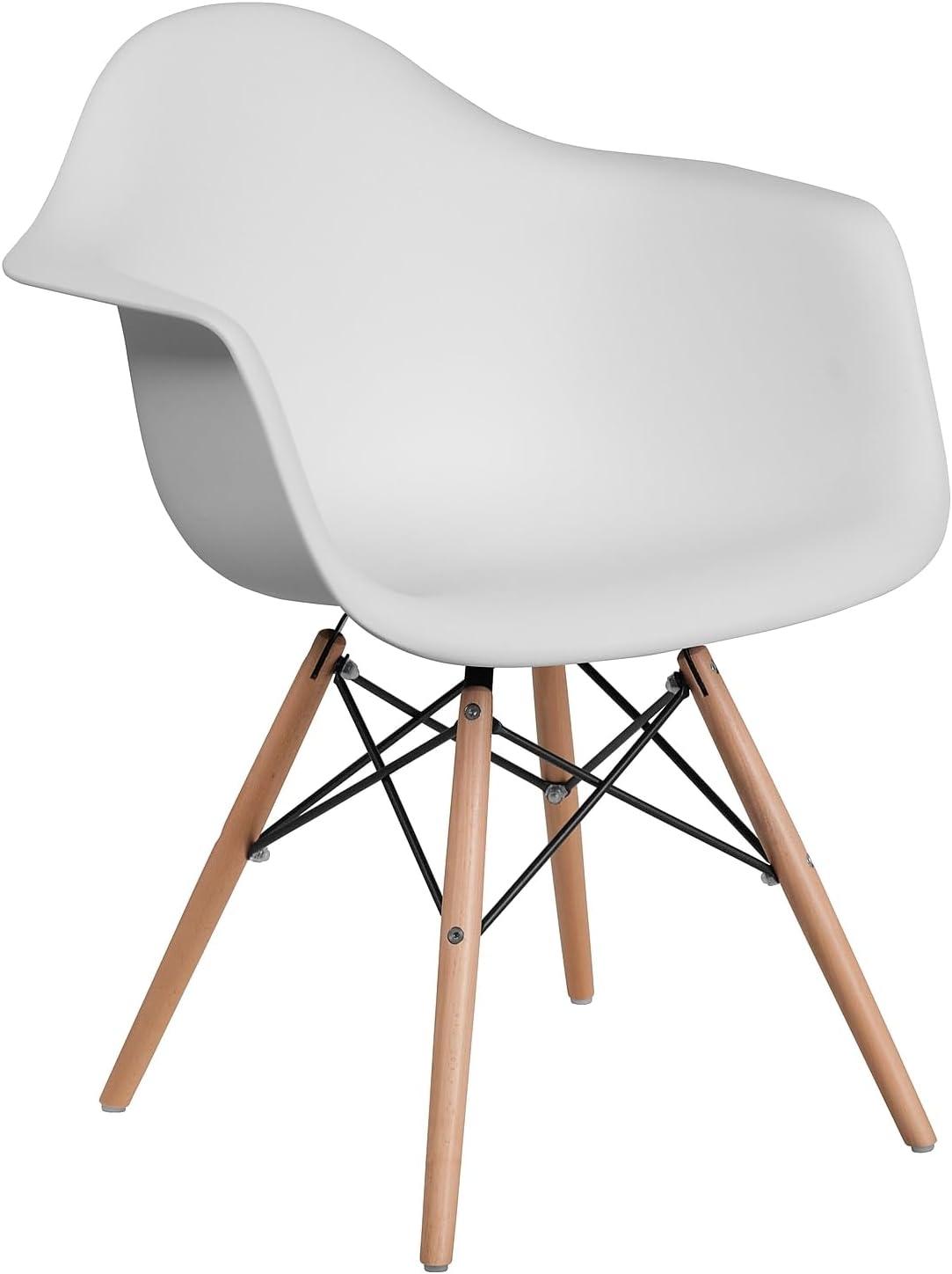 Flash Furniture Alonza Series White Plastic Chair with Wooden Legs