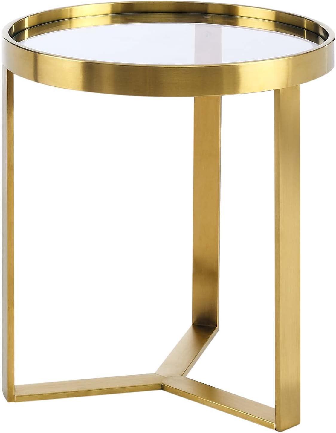 Gold Round Metal and Glass Side Table