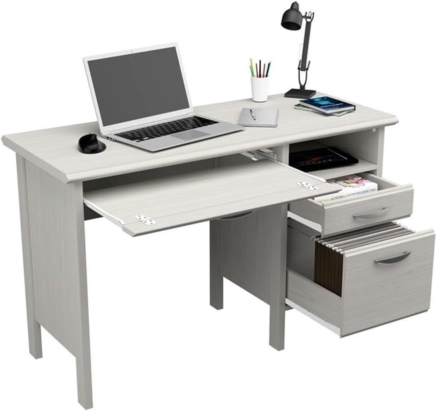 Inval Laminate Computer Desk with 2 Drawers and Open Storage, Washed Oak