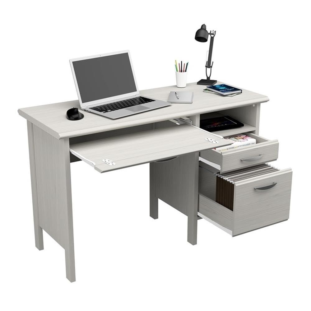 Inval Laminate Computer Desk with 2 Drawers and Open Storage, Washed Oak