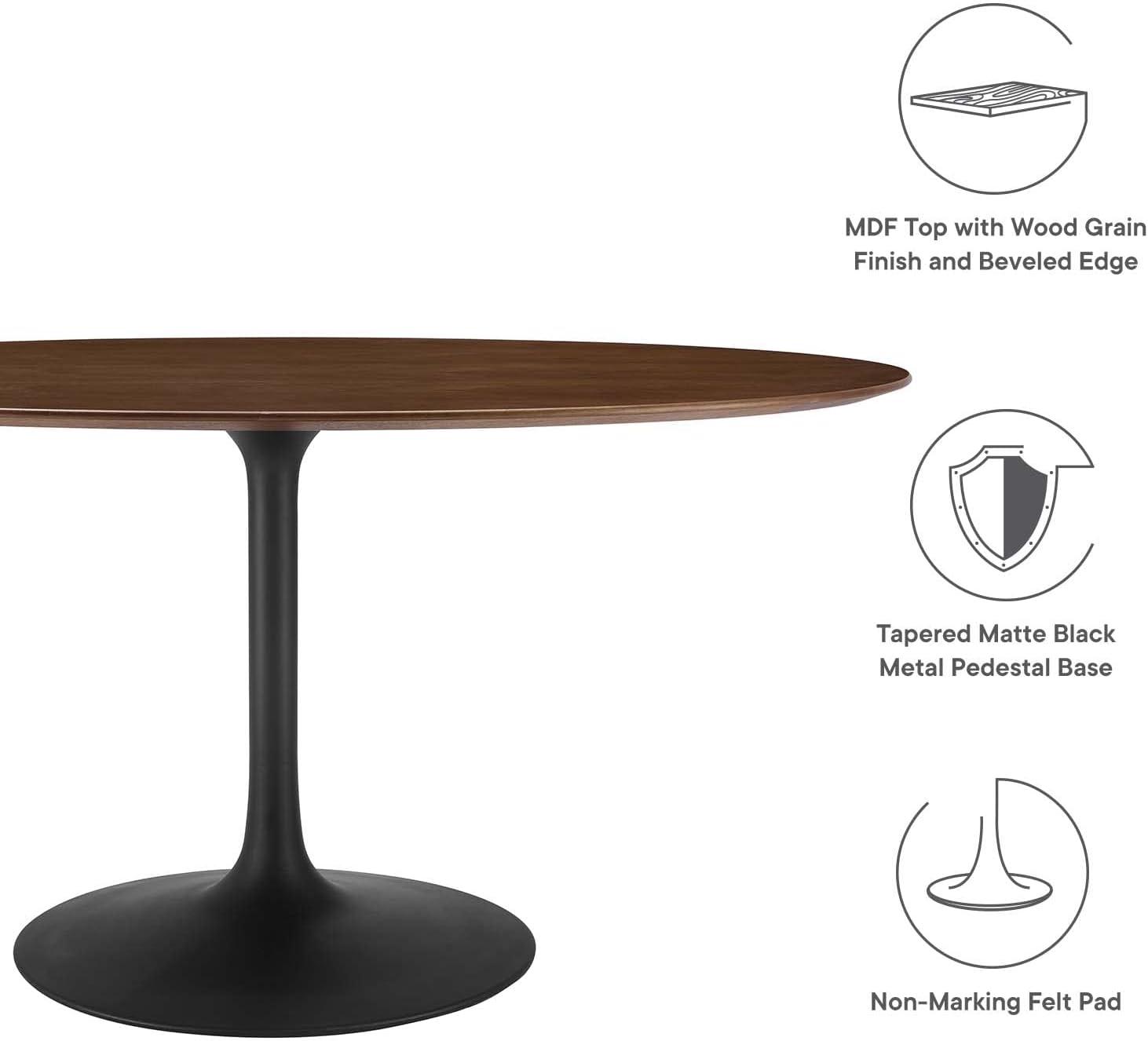 Modway Lippa 60" Oval Veneer and MDF Dining Table in Black/Walnut