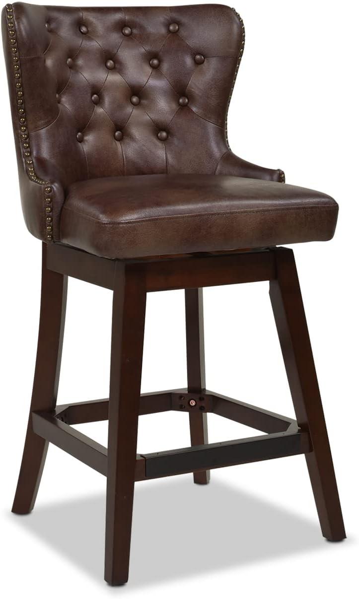 Holmes Tufted High-Back 360 Swivel Counter-Height Barstool Mid Brown