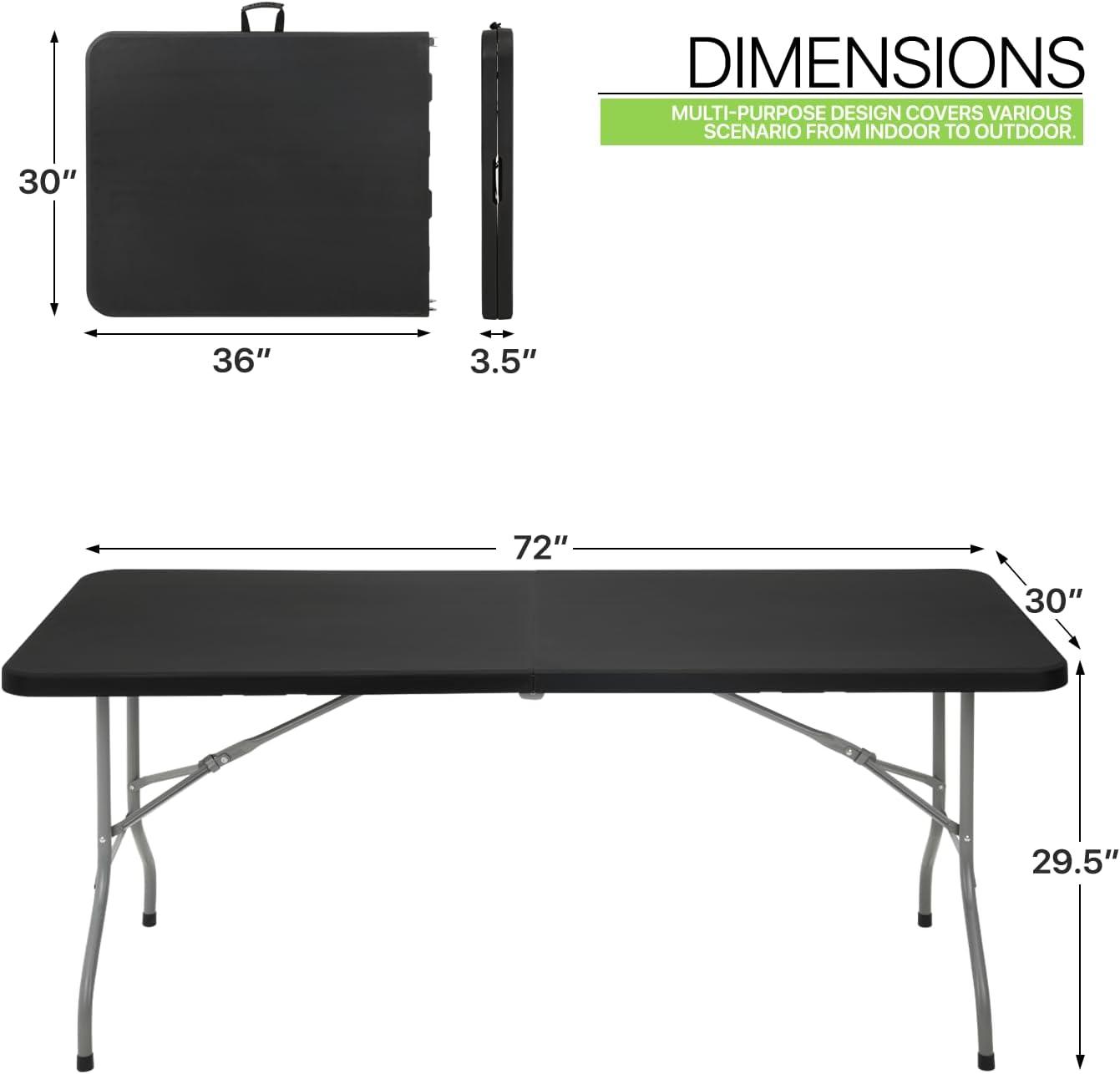 Plastic Folding Card Table, Indoor Outdoor Portable Picnic Table with Carrying Handle for Camping