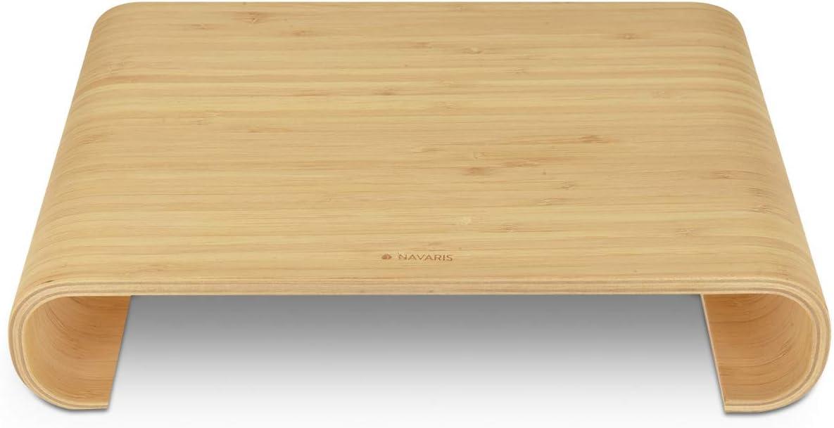 Navaris Wood Monitor Stand Riser - Computer Desk Organizer Desktop Dock Wooden Mount Display for PC TV Screen Notebook Laptop - Bamboo