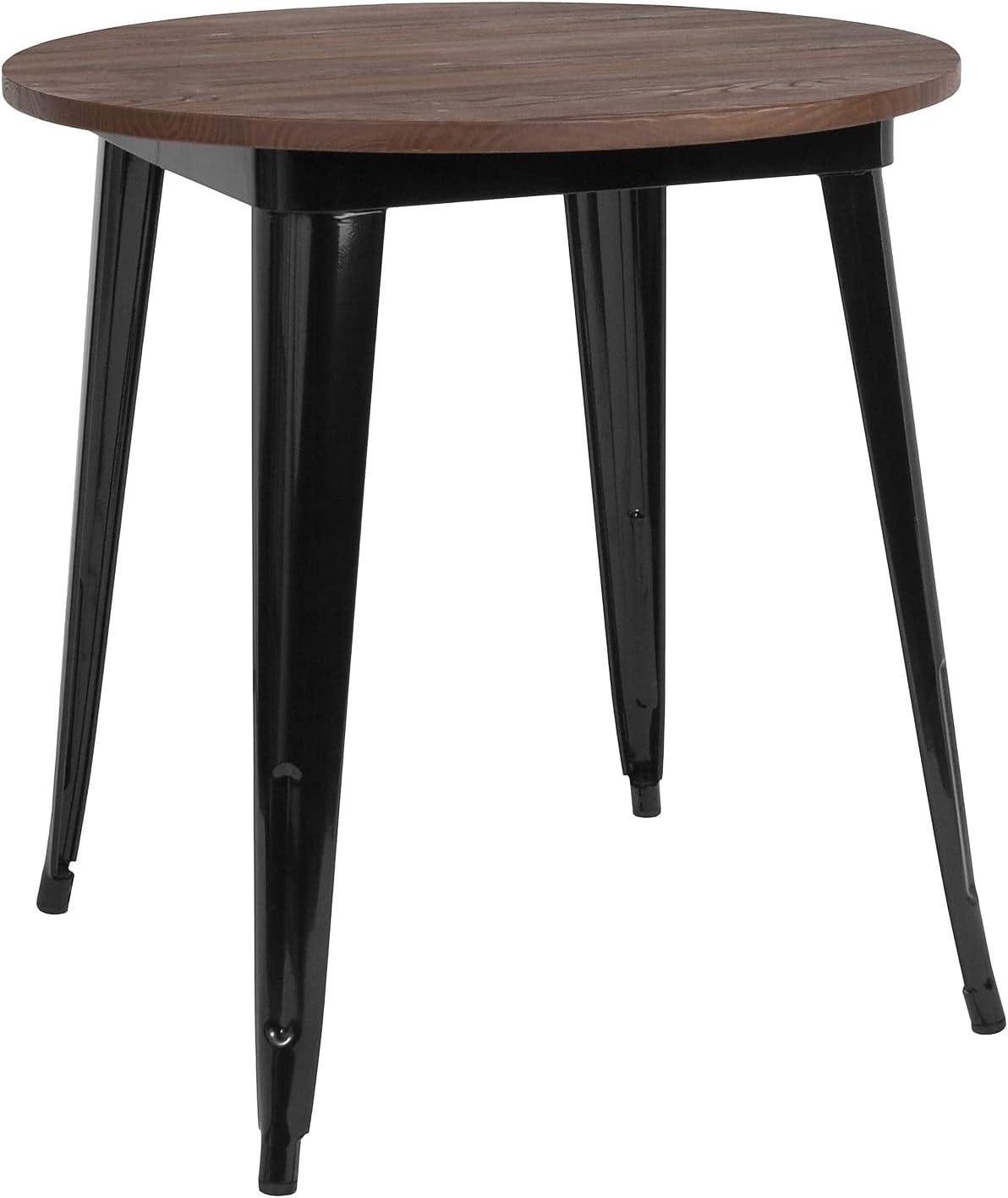 30" Industrial Black Metal and Reclaimed Wood Round Dining Table