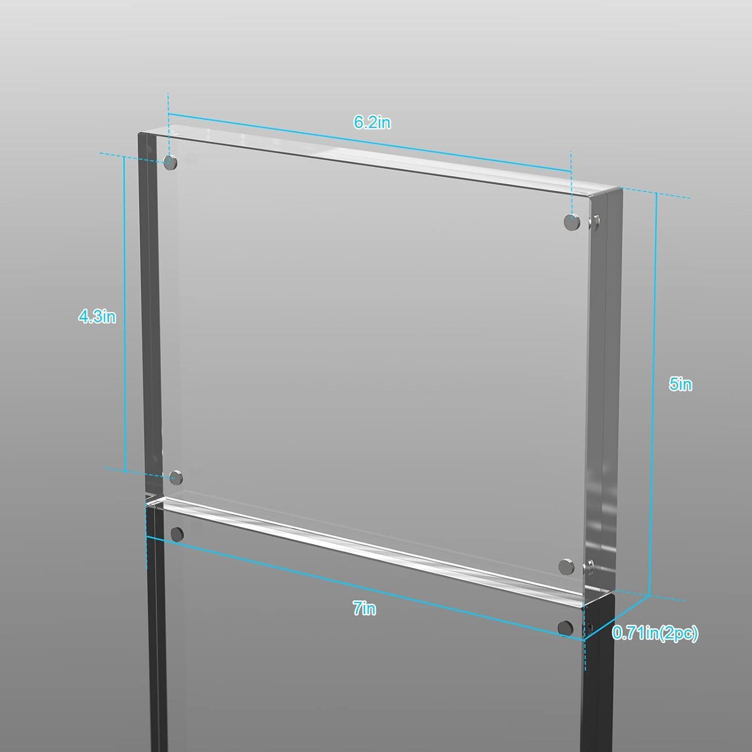 Tomorotec 2-Pack [5 x 7 inch] High Transparency Magnetic Picture Frames Frameless, Acrylic Photo Frame Double Sided Free Standing Desktop Display Stand(2 Pack)