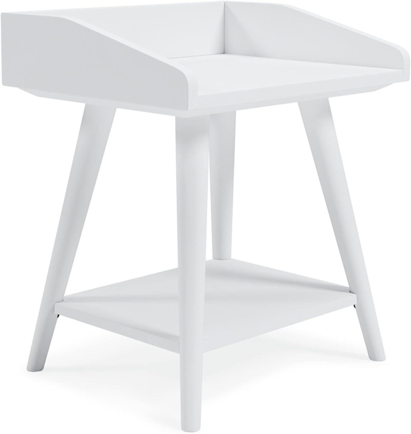 Crisp White Transitional Wood Accent Table with USB Chargers