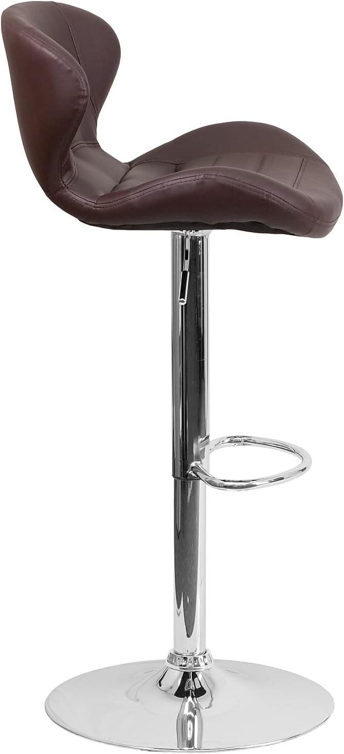 Curvaceous Brown Vinyl Adjustable Swivel Barstool with Chrome Base