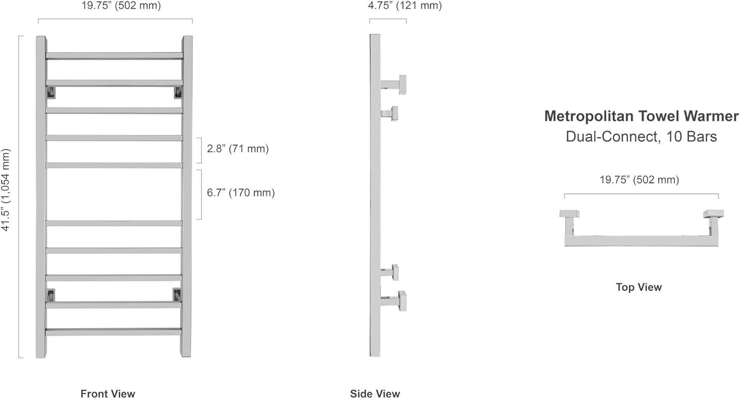 WarmlyYours TW-MT-10PS-HP Metropolitan Electric Wall-mounted Towel Warmer, Polished, 10 Bars, Dual Connection