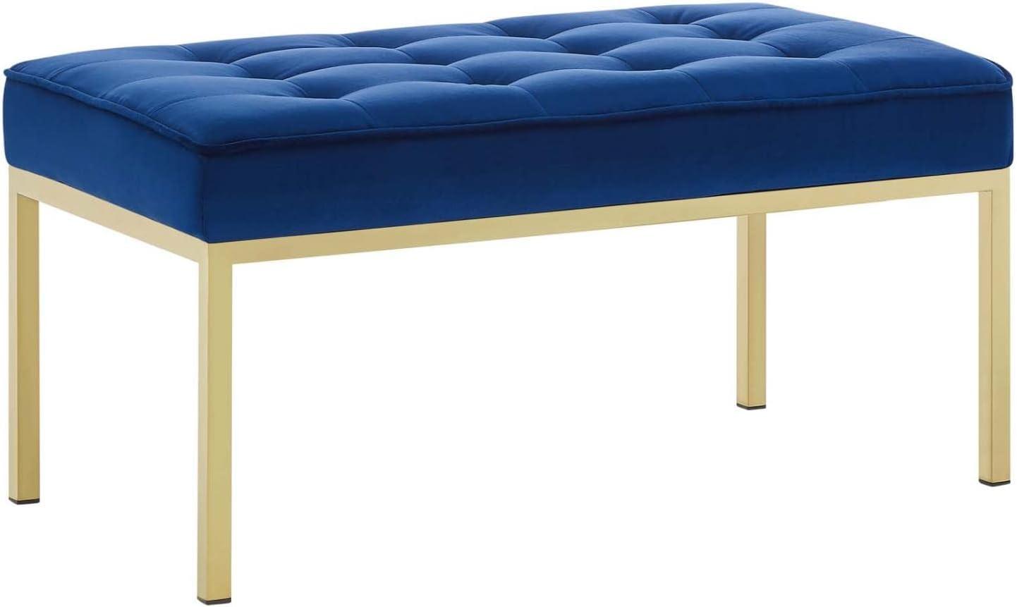 Modway Loft Stainless Steel Leg Medium Performance Velvet Bench in Gold/Navy