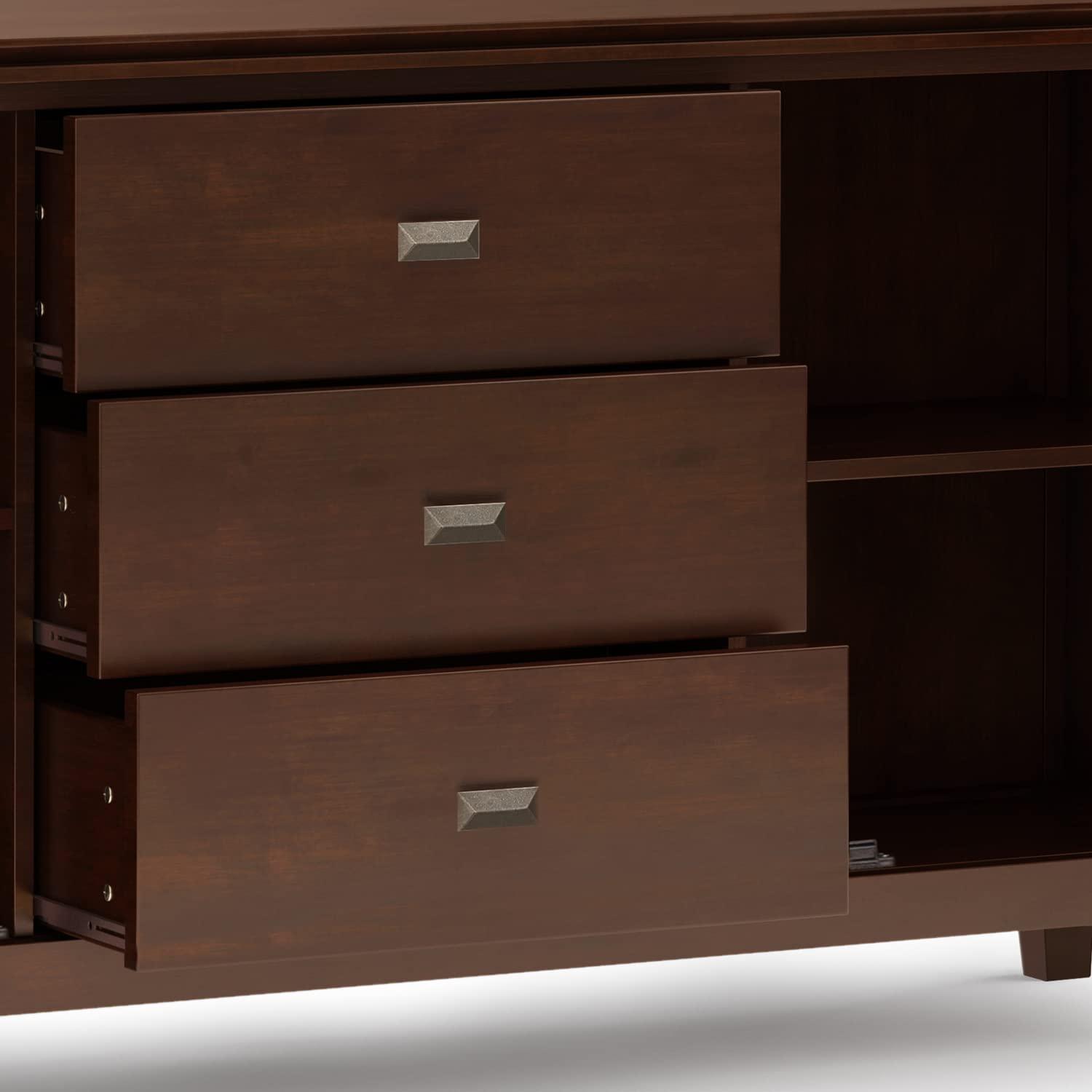 Simpli Home Artisan 60"W Solid Wood Sideboard Buffet with and Tempered Glass Doors and 3 Drawers