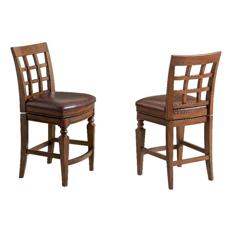 Elegant Mahogany Rubberwood Counter Height Swivel Stool, Set of 2