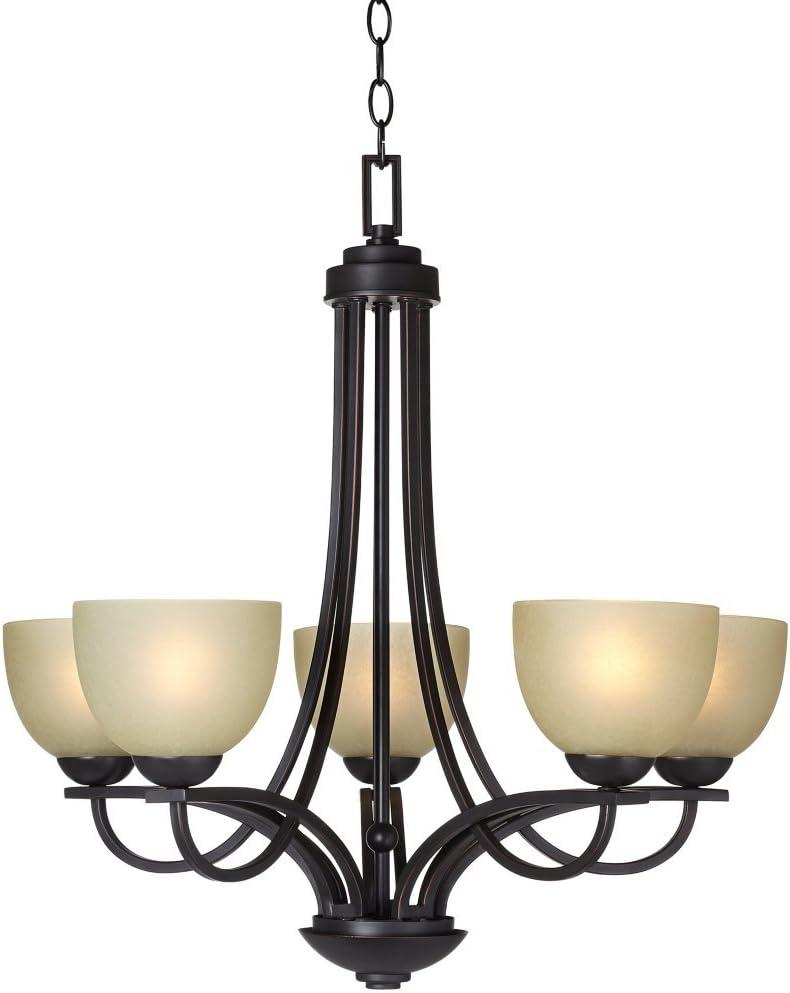 Italian Bronze 26" Pendant Chandelier with Amber Glass