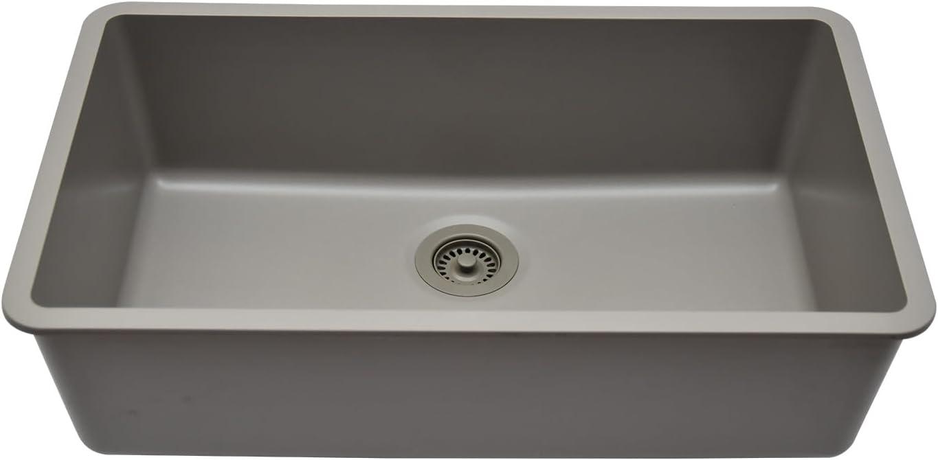 32" x 19" Quartz Kitchen Sink, Single Bowl Sink, Drop-in Sink, Undermount Sink, Granite Kitchen Sink, with Steel Grids and Basket Strainer, Disposal Flange