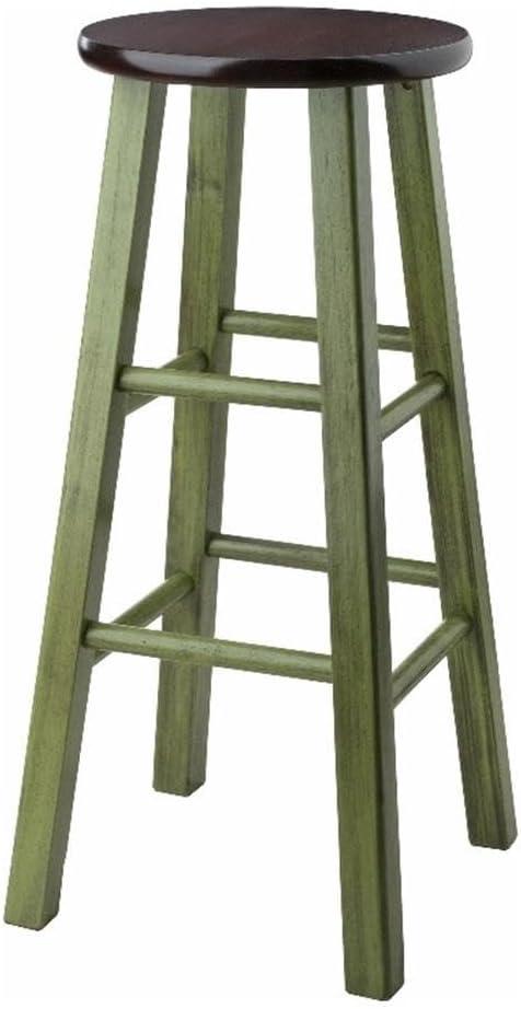 29" Ivy Barstool - Green - Winsome: Round Wooden Stool, Fixed Height, Spot Clean, No Assembly Required