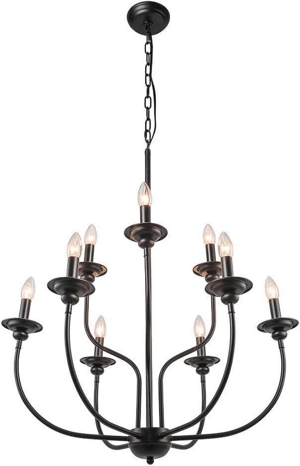 Elegant Black 9-Light 2-Tier Candle Chandelier