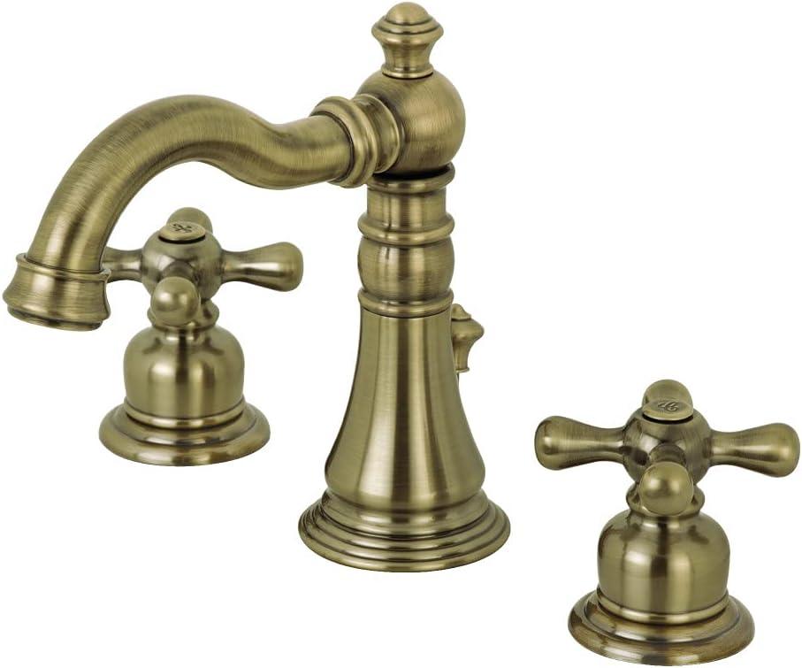 Kingston Brass American Classic Two-Handle 3-Hole Deck Mount Widespread Bathroom Faucet with Pop-Up Drain