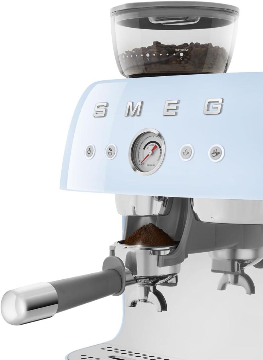 SMEG Pastel Blue Semi-Automatic Espresso Machine with Milk Frother