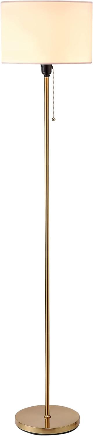 Antique Brass Minimalist Floor Lamp with Linen Drum Shade